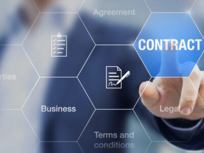 Businessman pressing contract on a digital screen, concept about agreement in business